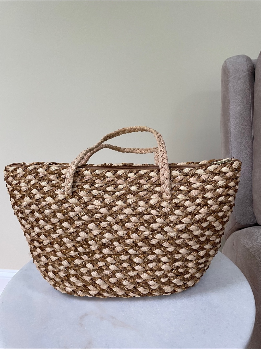Woven Straw Purse - Natural Two-Tone
